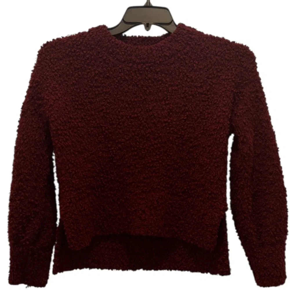 NWOT Pink Rose Deep Red/Cranberry Teddy Bear Fuzzy Cropped Textured Sweater Sm